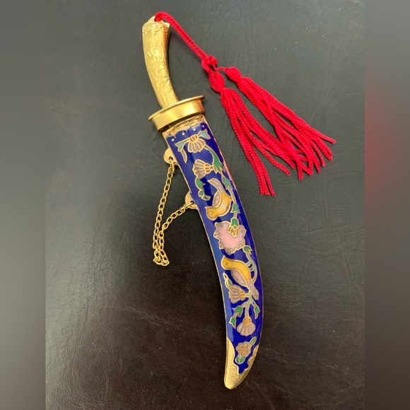 Vintage Other - Decorative Cloisonne Sword Letter Opener Gold Plated with Red Tassel